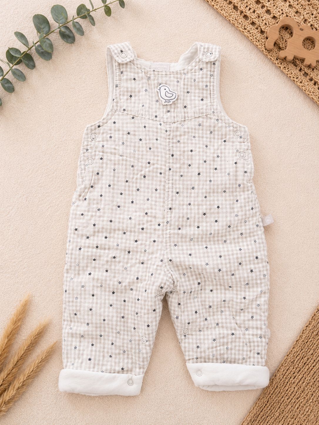 Latzhose Strampler gefüttert Sterne Beige