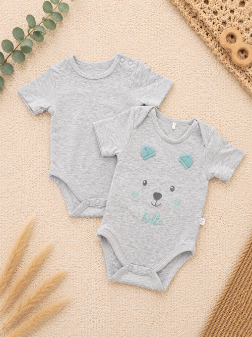 2er Set Graue Babybodys mit Bärenmotiv
