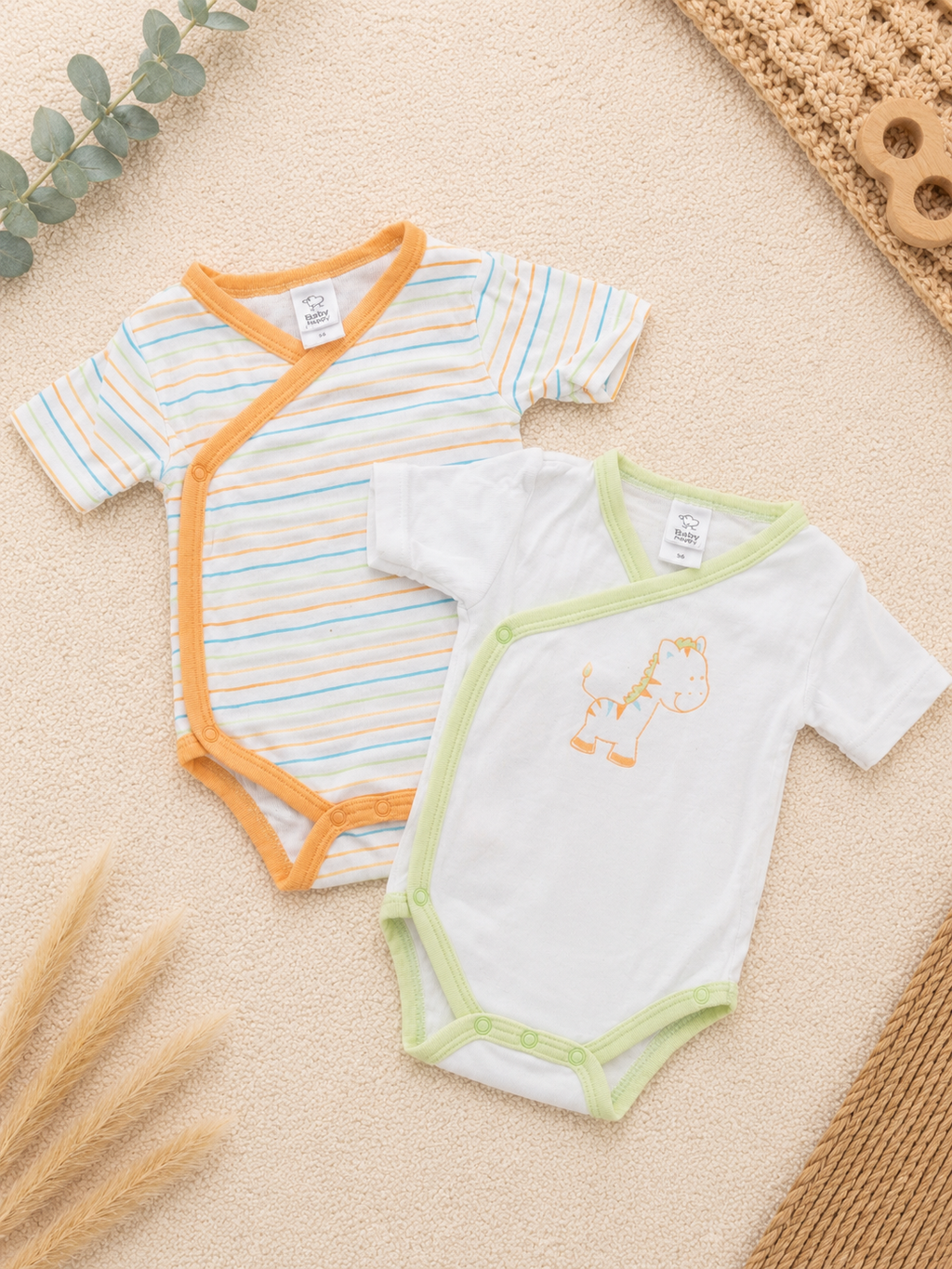 2er Set Wickelbodys mit Streifen und Tiermotiv
