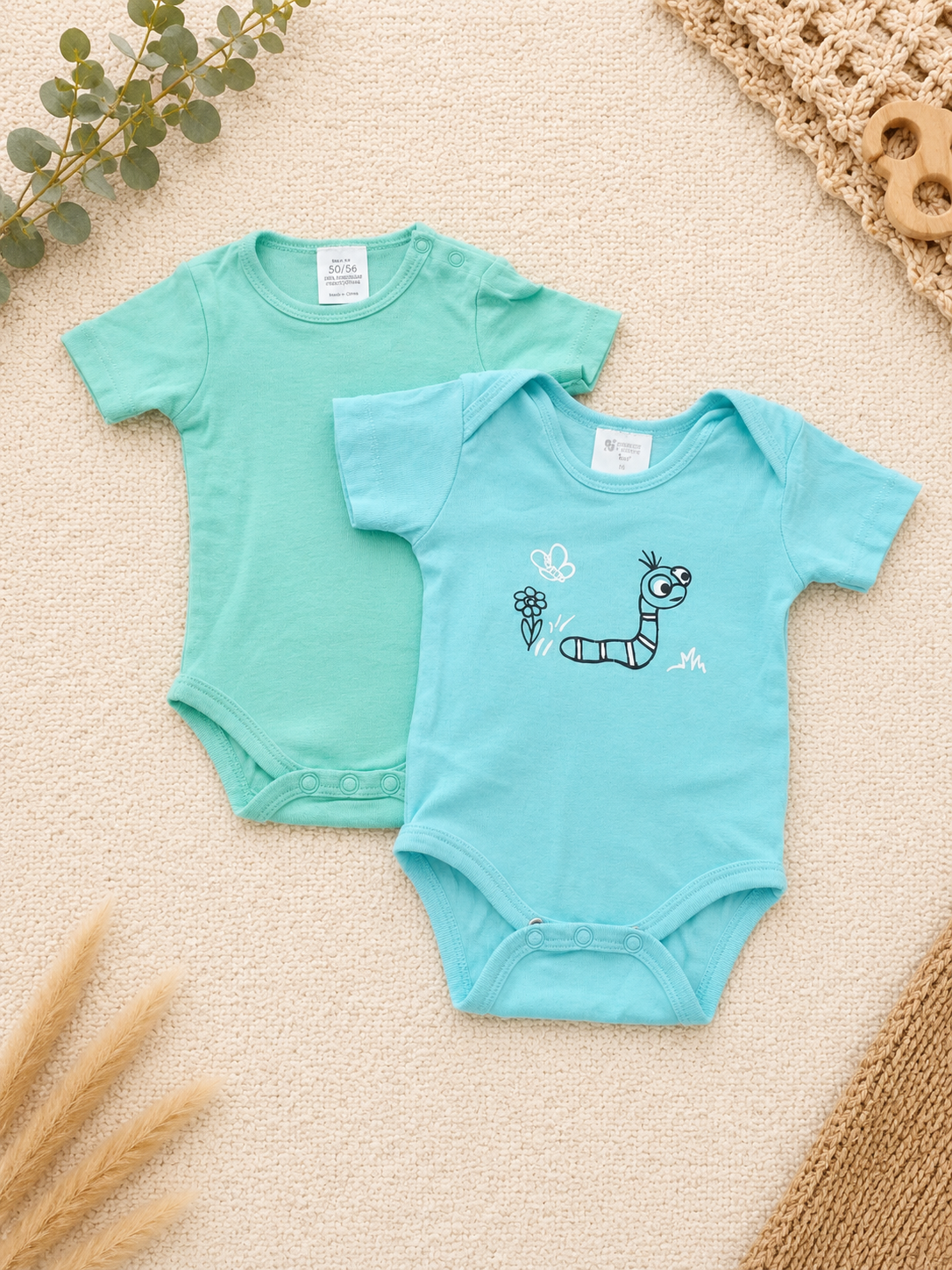 2er Set Babybodys Türkis mit Tiermotiven