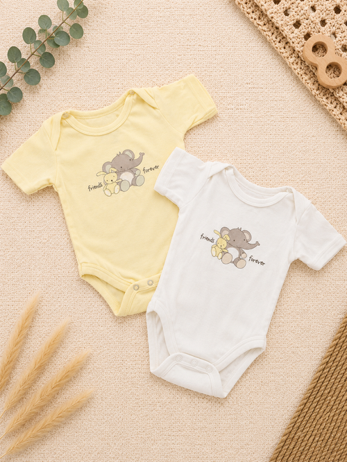 2er Set Babybodys mit Elefantenmotiv