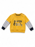 Baby Sweatshirt "Super Cool" – Gelb mit Streifenärmeln