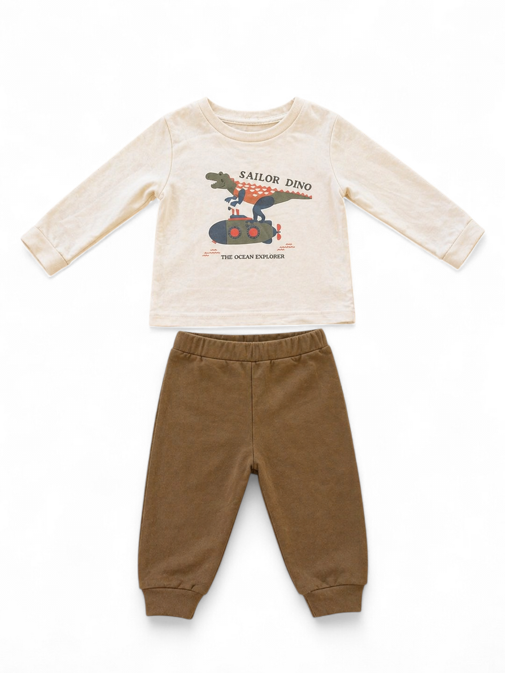 2-teiliges Baby Set – Sailor Dino Langarmshirt & Khaki Hose