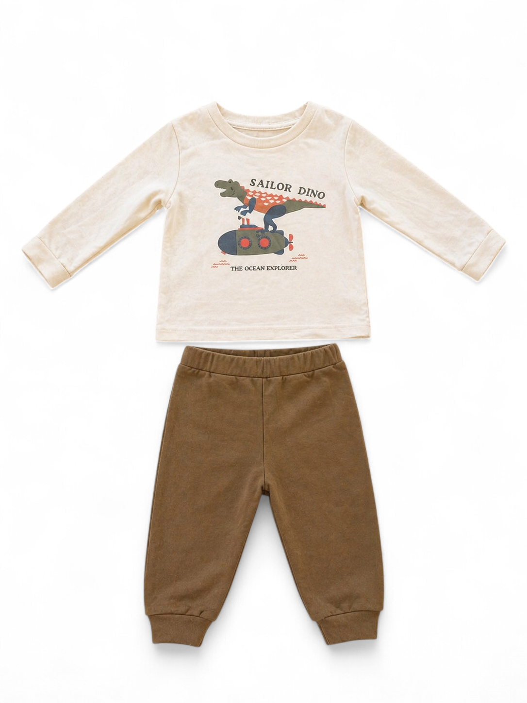 2-teiliges Baby Set – Sailor Dino Langarmshirt & Khaki Hose