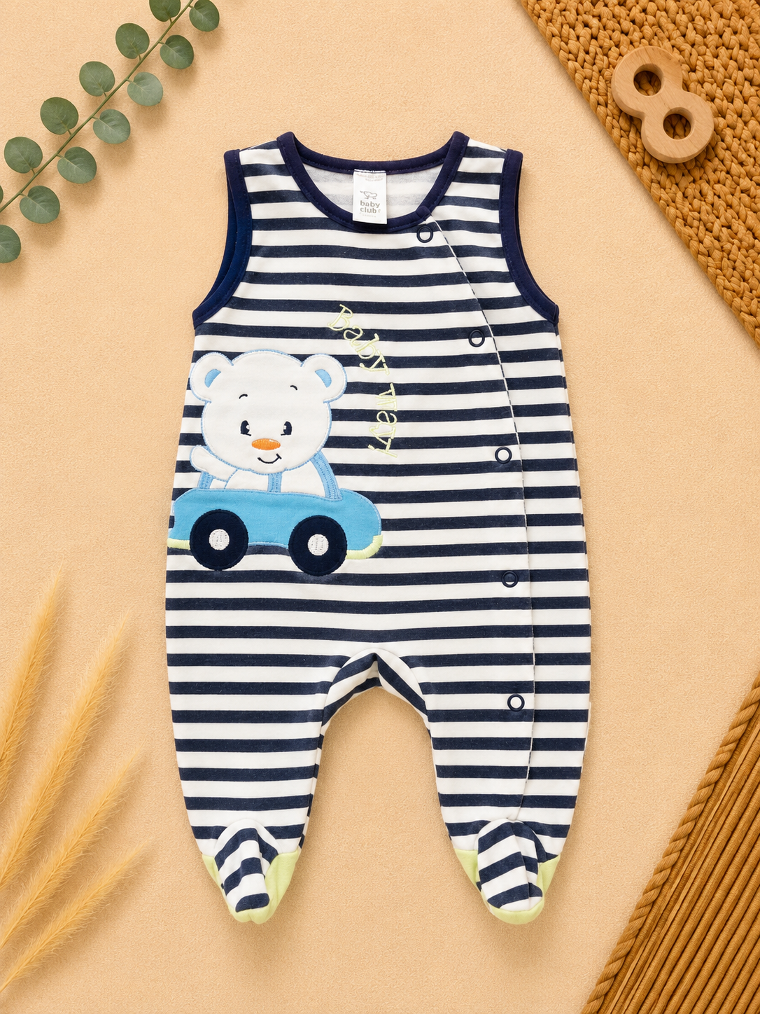 Baby Strampler Dunkelblau mit Bärenmotiv