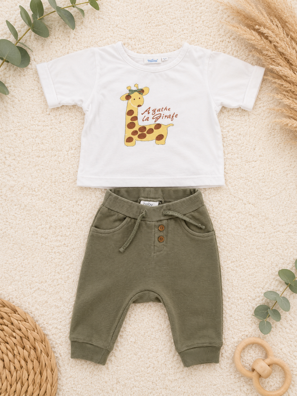 Set Weiss Agathe la Girafe & Khaki Hose C&A