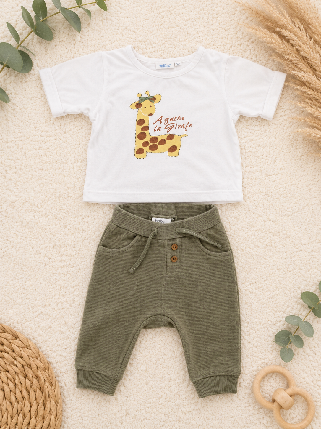 Set Weiss Agathe la Girafe & Khaki Hose C&A