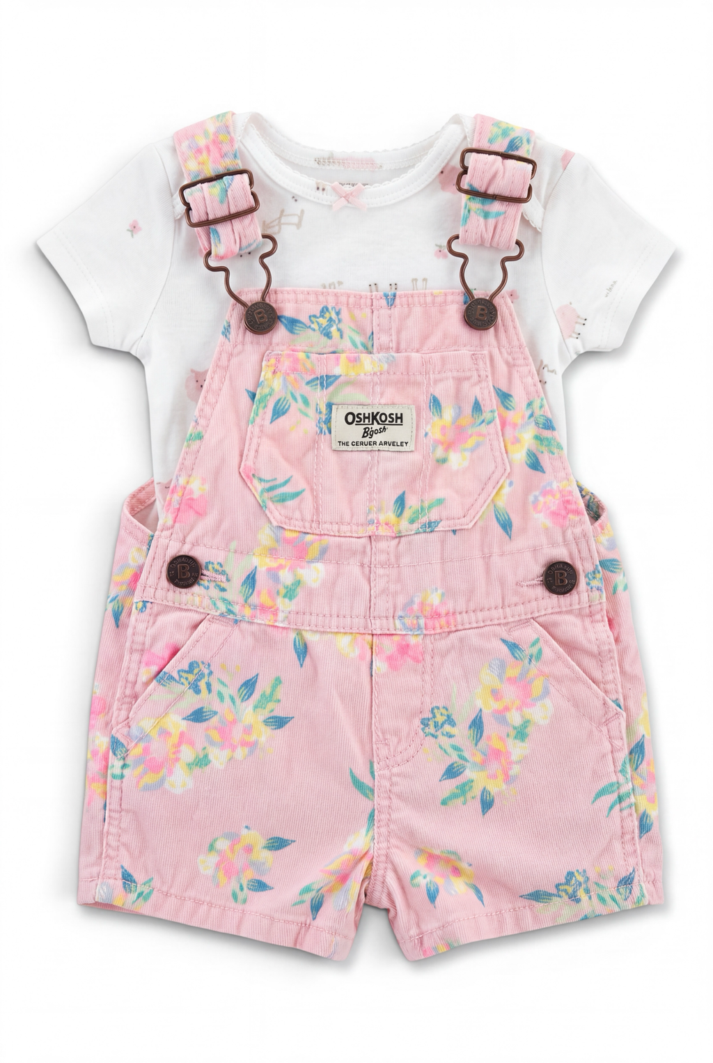 OshKosh B'gosh 2-teiliges Set Rosa Cord-Latzhose Blumenmuster & Weiss T-Shirt