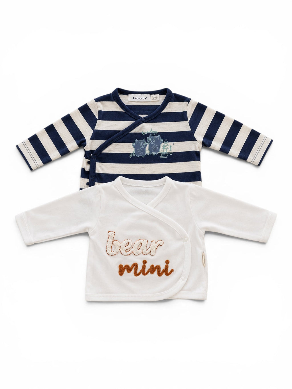 Absorba 2er-Pack Wickelshirt Navy Gestreift & Weiss Bear Mini