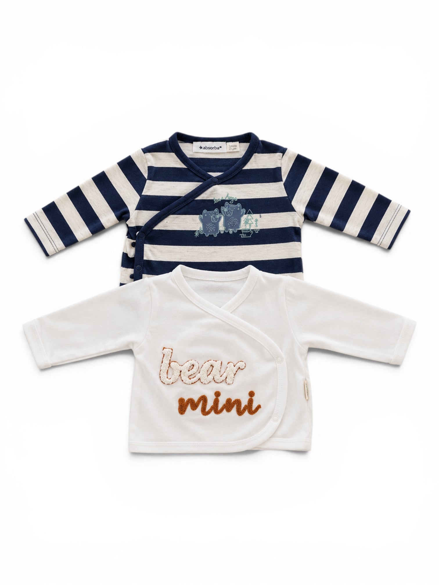Absorba 2er-Pack Wickelshirt Navy Gestreift & Weiss Bear Mini