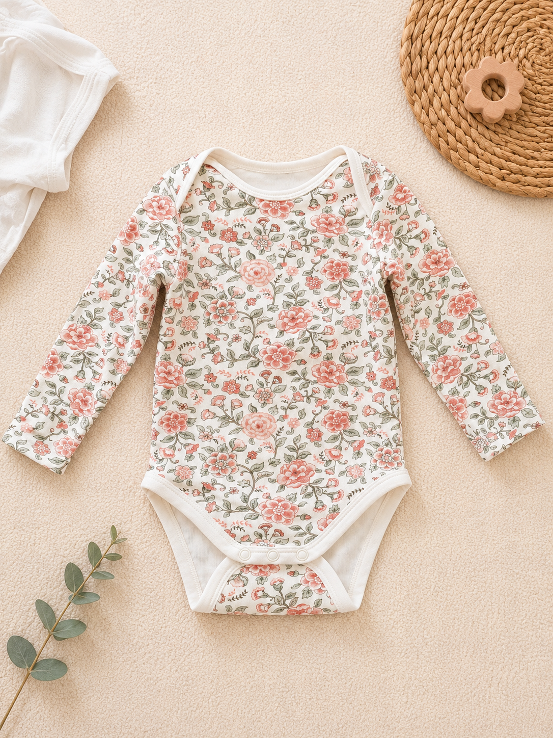C&A Langarm-Body Creme Vintage-Blumen Rosa