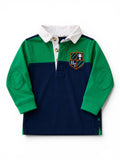 Langarm-Rugbyshirt Grün Navy HT Wappen-Stickerei