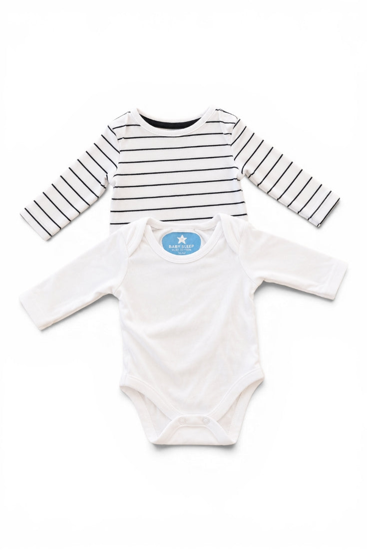 Baby Sleep 2er-Pack Bodys Langarm Weiss & Schwarz-Weiss Gestreift
