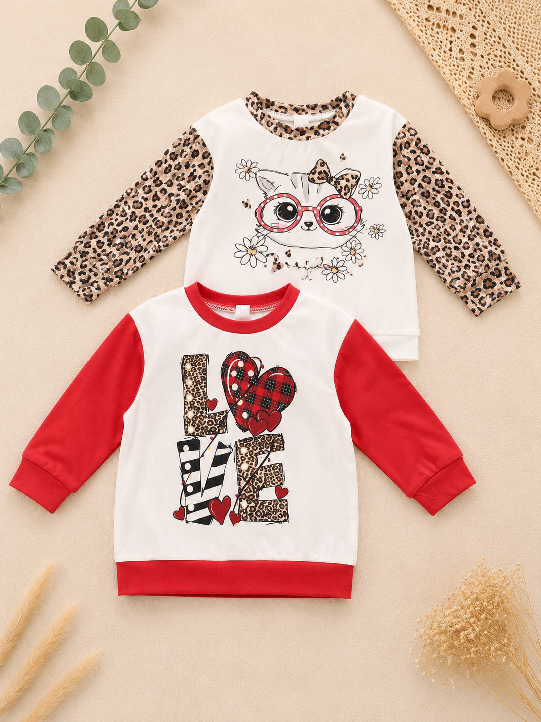 2er-Pack Sweatshirt Katze & Love