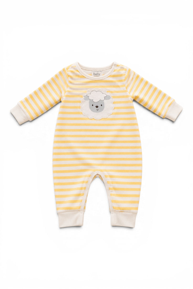 Baby Strampler Schaf gelb-weiss gestreift