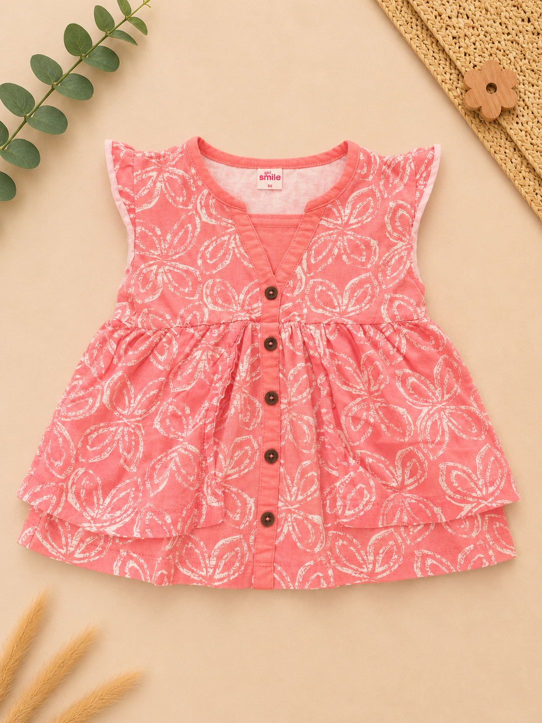 Sommerkleid Pink mit Blättermuster