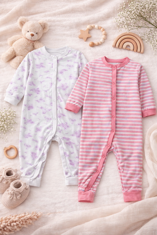 2 Baby Strampler Set Rosa/Weiss