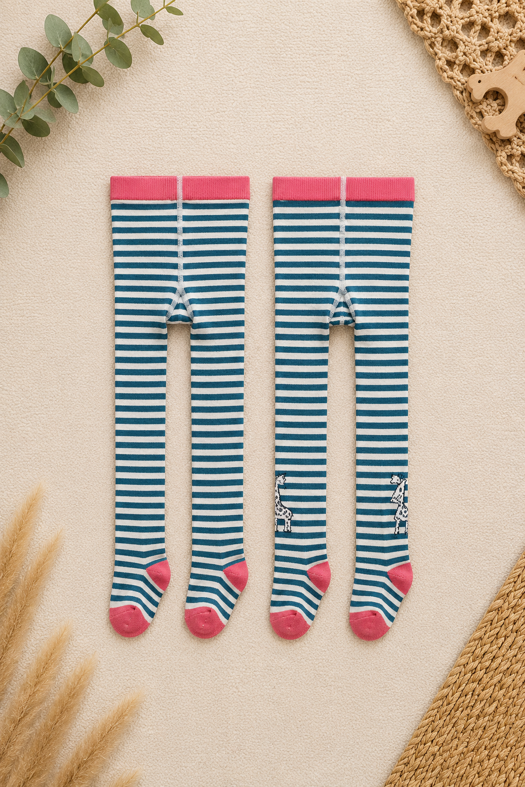 2er Set Baby Strumpfhosen Rot/Gestreift
