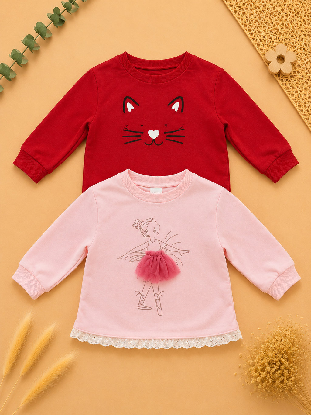 2er-Pack Sweatshirt Katze & Ballerina