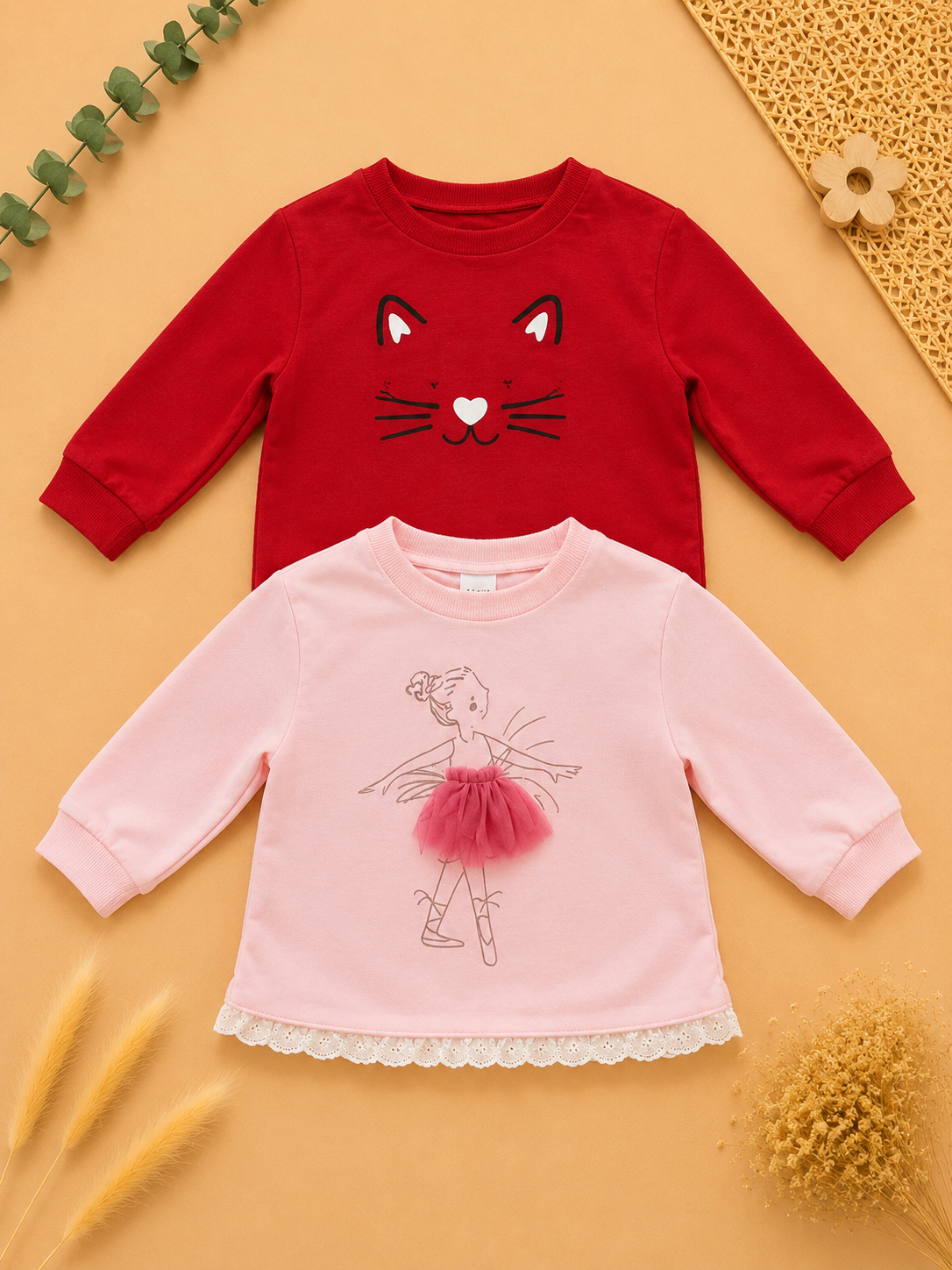 2er-Pack Sweatshirt Katze & Ballerina