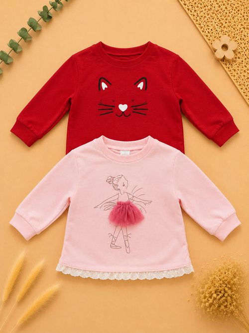2er-Pack Sweatshirt Katze & Ballerina