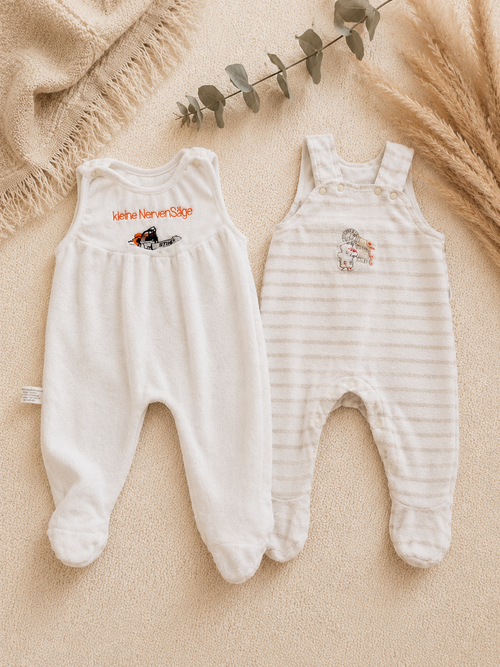 2er-Set Baby-Strampler "Kleine Nervensäge" & Gestreift