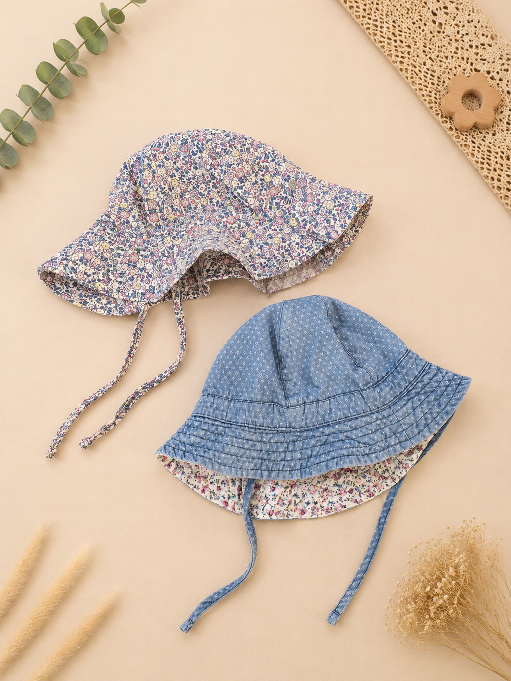2er-Pack Sonnenhut Blumen & Denim