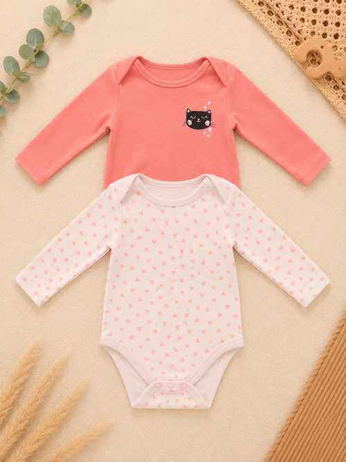 2er-Pack Baby-Bodys Langarm Katze & Herzchen