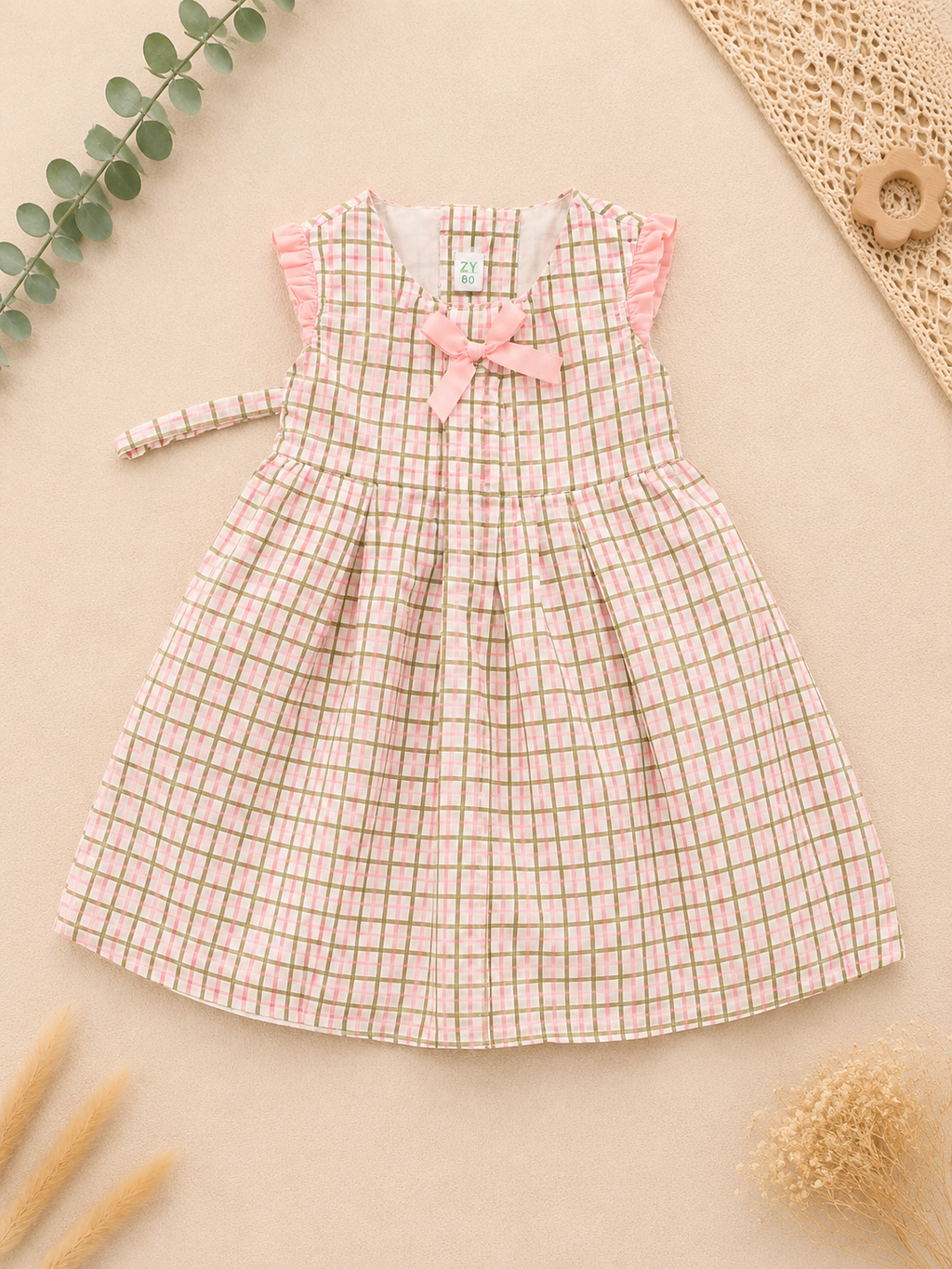 Kleid Karo Rosa Schleife