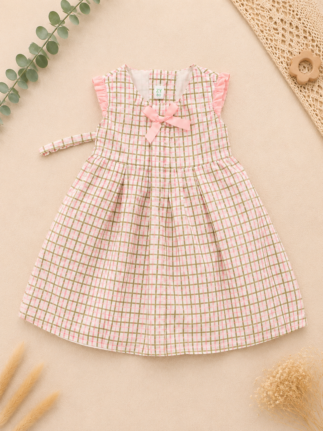 Kleid Karo Rosa Schleife