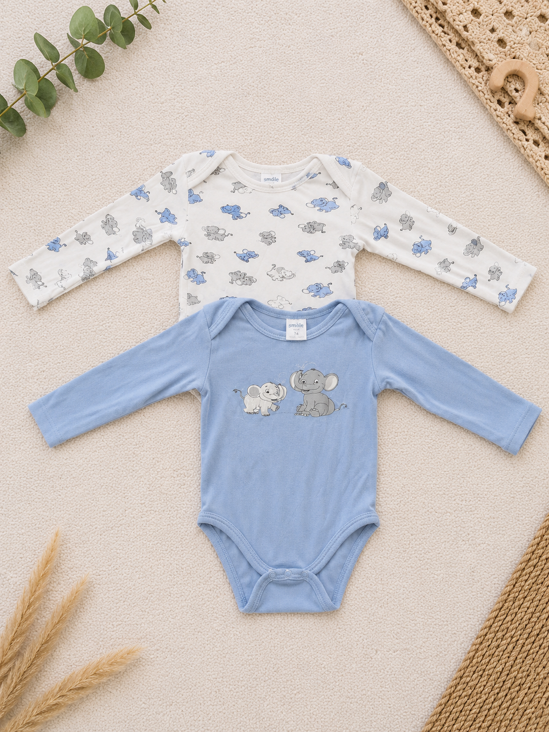 2er-Pack Langarm-Body Blau Elefant