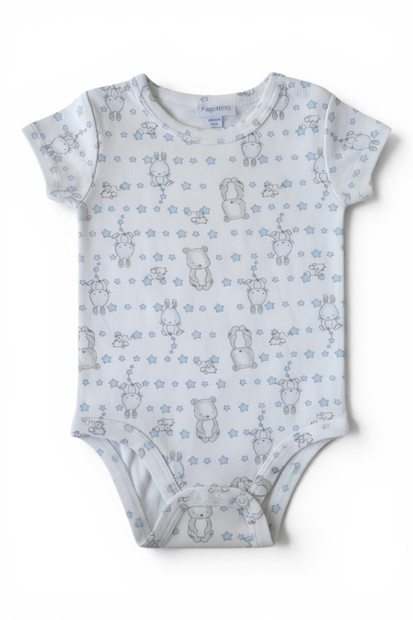 Fagottino Baby-Body Weiss Tier-Print Kurzarm