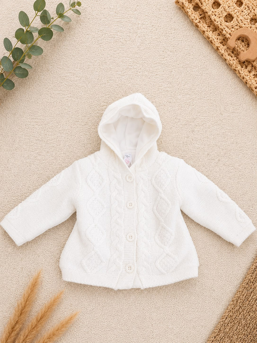 C&A Baby-Strickjacke Creme mit Kapuze & Knöpfen