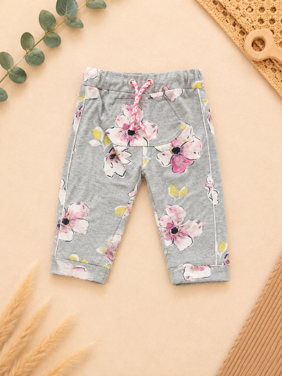 Baby-Jogginghose Grau Aquarell-Blumen