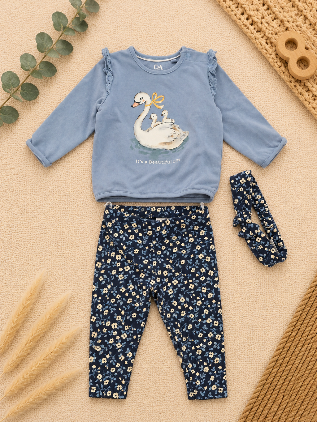 C&A 3-teiliges Baby-Set Schwan "It's a Beautiful Life"