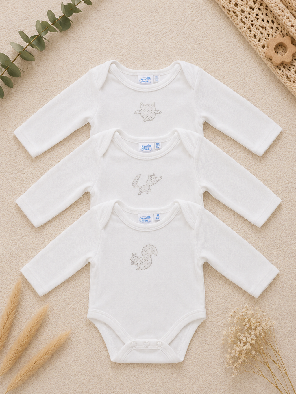 Moncoeur 3er-Set Langarmbodys mit Tieren