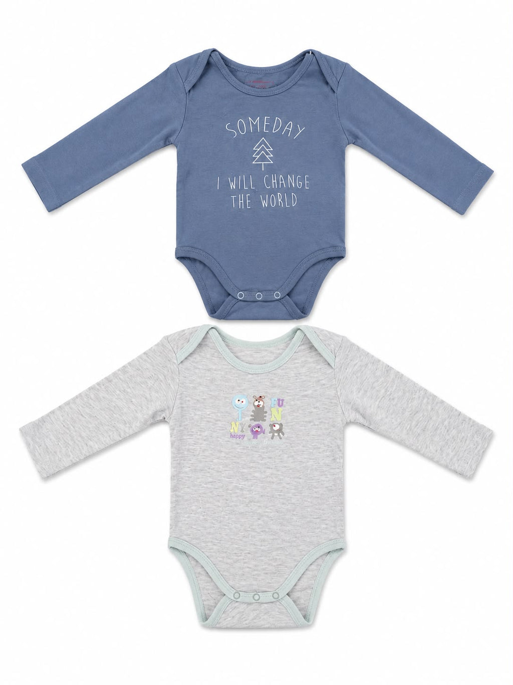 2er-Pack Body Langarm Blau Someday & Grau Tiere