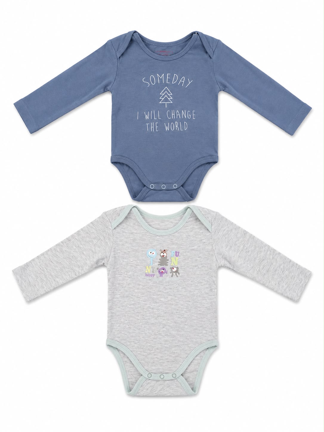 2er-Pack Body Langarm Blau Someday & Grau Tiere
