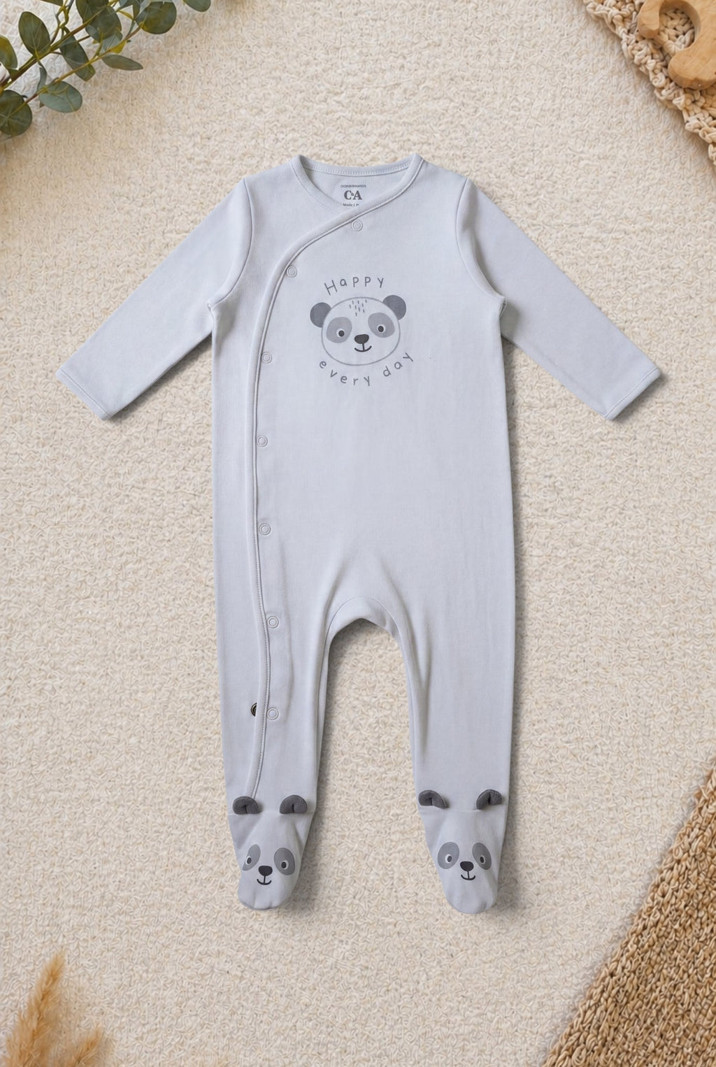 C&A Langarm-Strampler Hellgrau Panda Happy Every Day