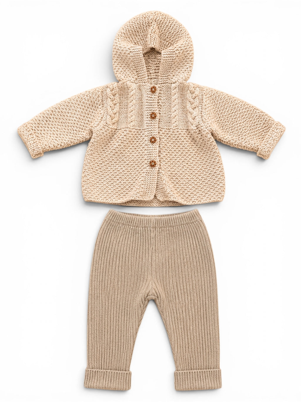 Strickset Beige Kapuzenjacke und Hose