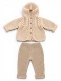 Strickset Beige Kapuzenjacke und Hose