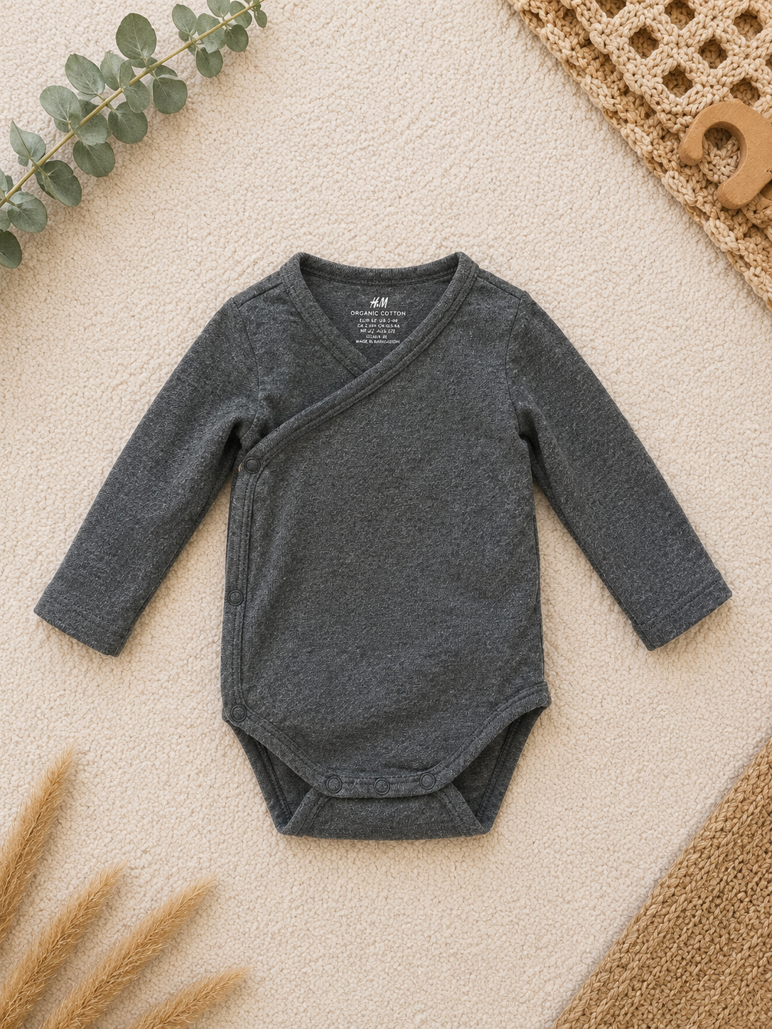 Baby-Langarm-Wickelbody Anthrazit H&M Organic Cotton