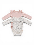 2er-Pack Langarm-Bodys Rosa Rüschenschultern & Weiss Pusteblumen