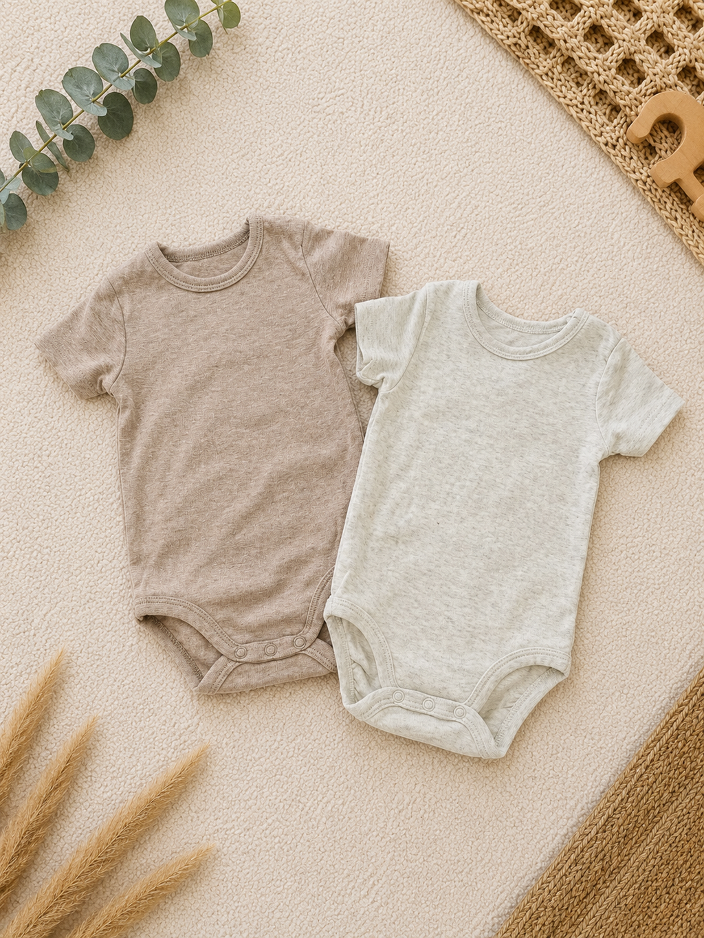 2er-Set Baby-Kurzarm-Bodys Beige/Hellgrau H&M
