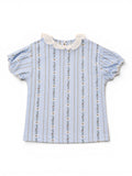 Shirt Hellblau Blumen-Streifen