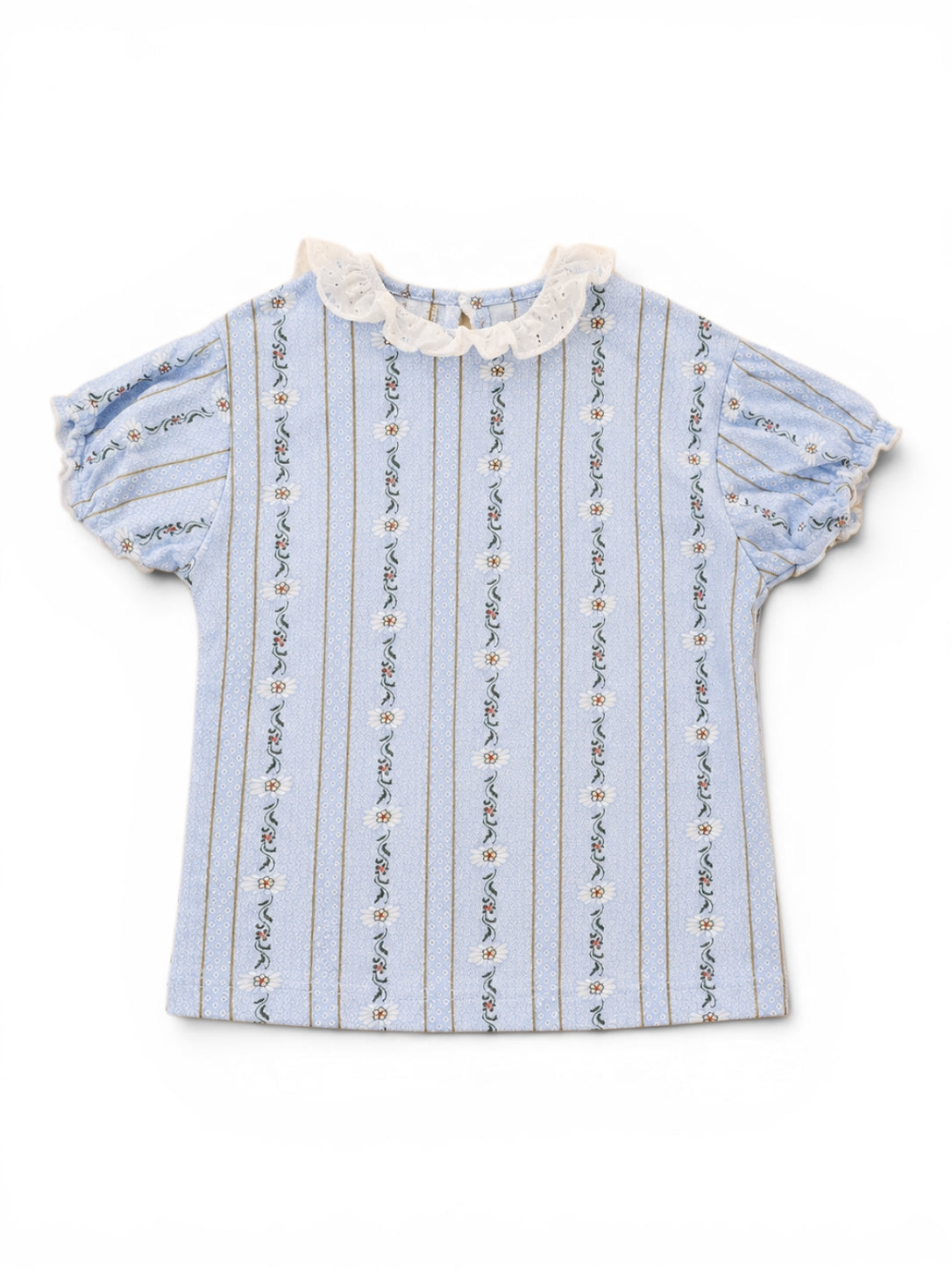 Shirt Hellblau Blumen-Streifen