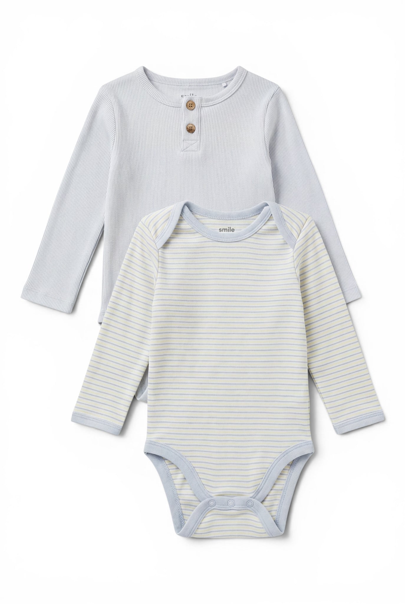 2er-Set Langarm-Body Hellblau & Gestreift
