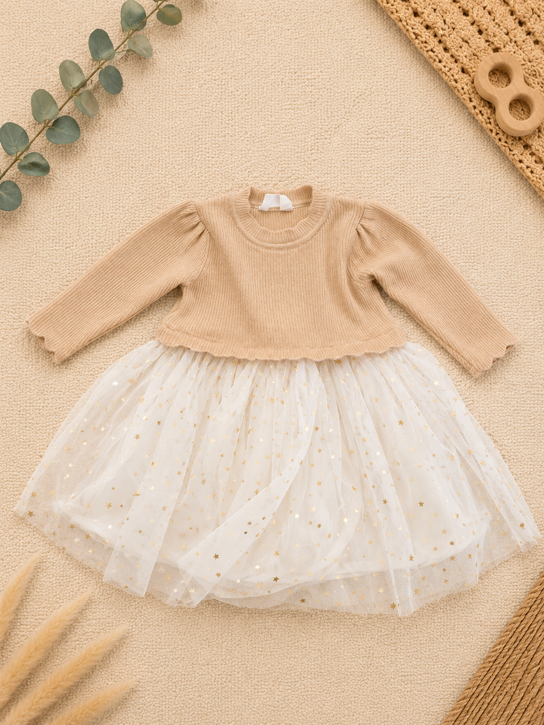 Baby-Set Strickpullover Caramel & Tüllrock Sterne