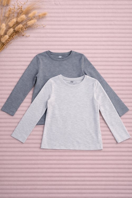 2er Set Langarmshirts Grau H&M