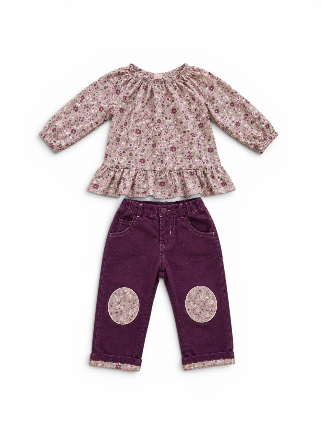 Set Blümchenbluse & Cordhose Lila